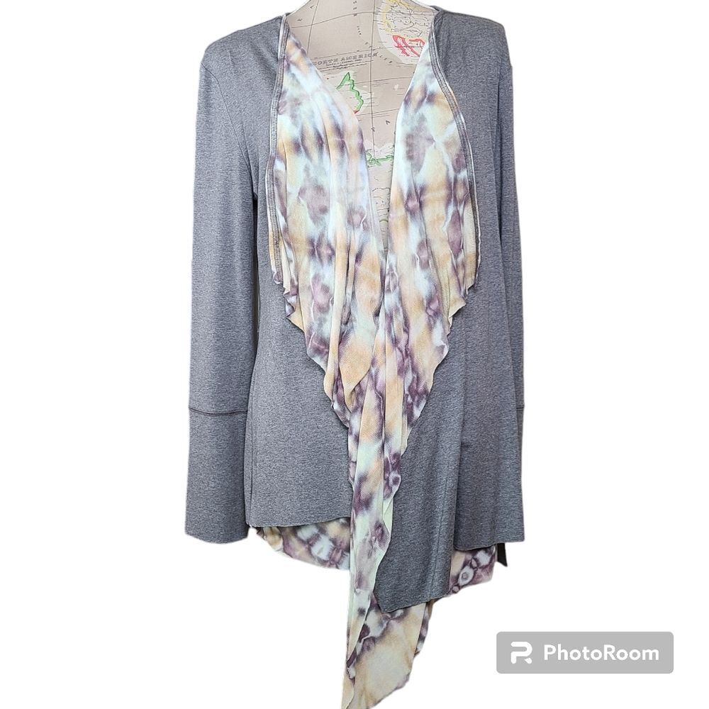 Brightly Twisted Size Large Gray Lagenlook Knit Waterfall Cardigan Jacket NWT